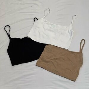 Bershka Women's Camisole Trio - Black, White, Tan